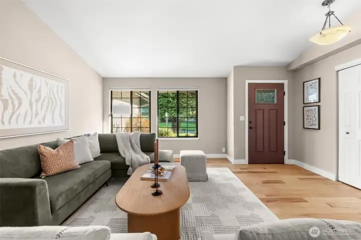 Enjoy the greenery of the front lawn from the living room windows.