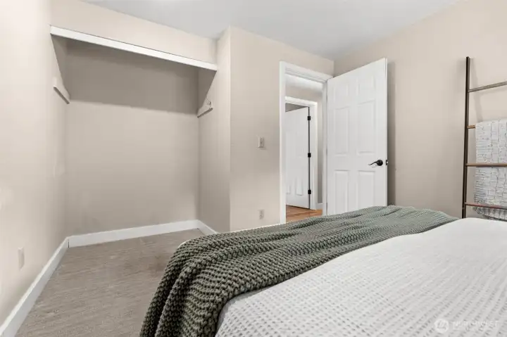 This adaptable bedroom nook is ready for your personal touch- use it for storage clothing, a desk, or whatever inspires you.