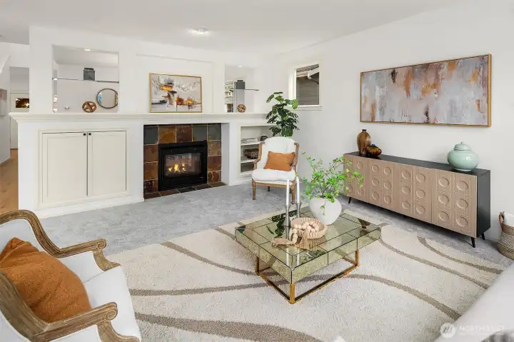 Great room with fireplace