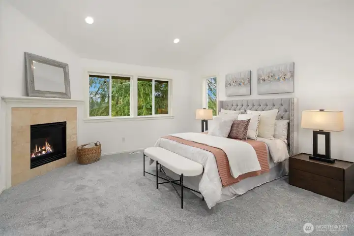 Primary suite with cozy fireplace