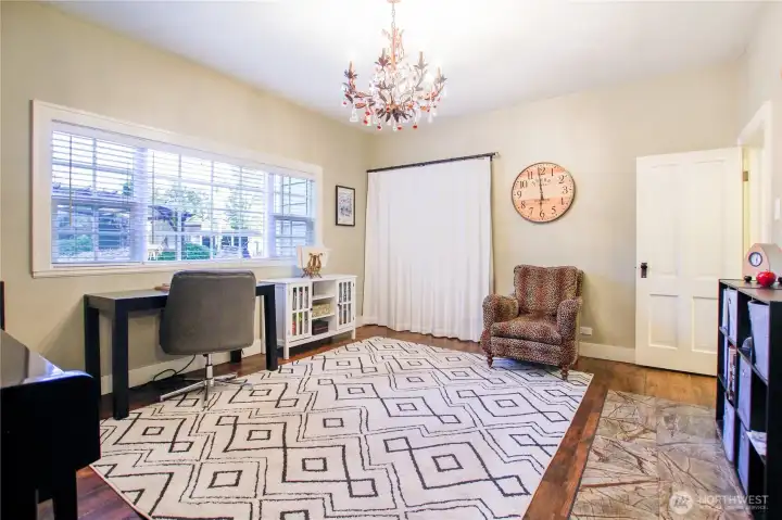 Thick curtains offer privacy from the front of house.