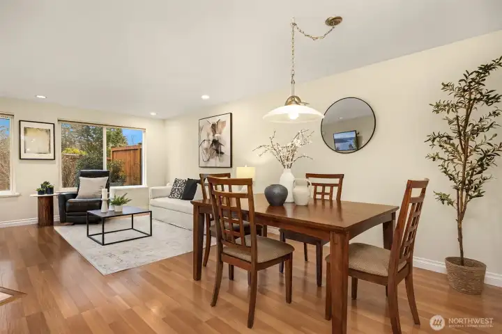 The dining area sits off the kitchen.