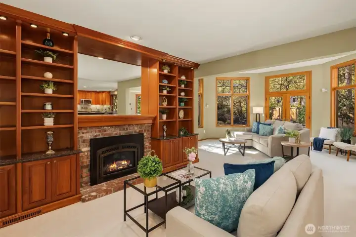 Gas Fireplace, Sitting Area Looking to Rec Room