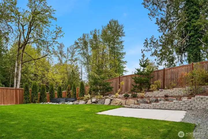 Mature plantings including arborvitae and Japanese maples create a sense of privacy, softness, and seasonal beauty—grounding the home within its natural surroundings.