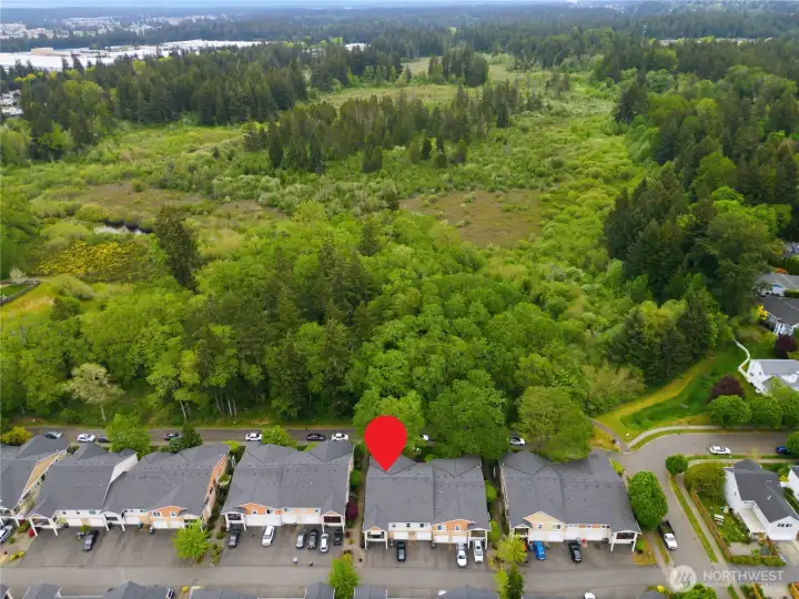 Ariel view with green space privacy