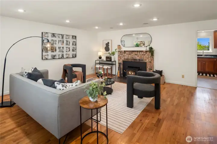 A very versatile living room with many furniture arrangement possibilities.