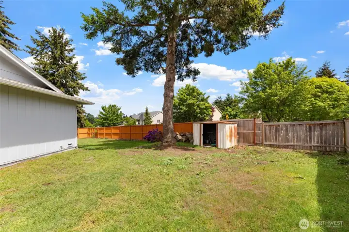 Additional side yard and storage shed. Additional side yard and storage shed.