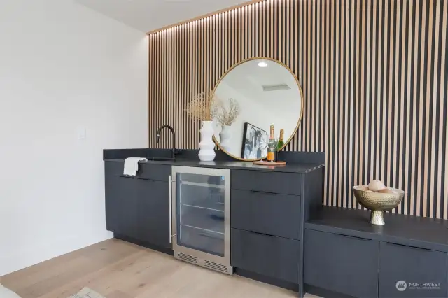 Media Room Wet Bar with Sink and Wine Fridge