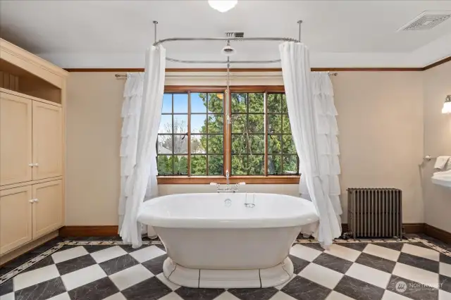 2nd floor bath with custom tile flooring