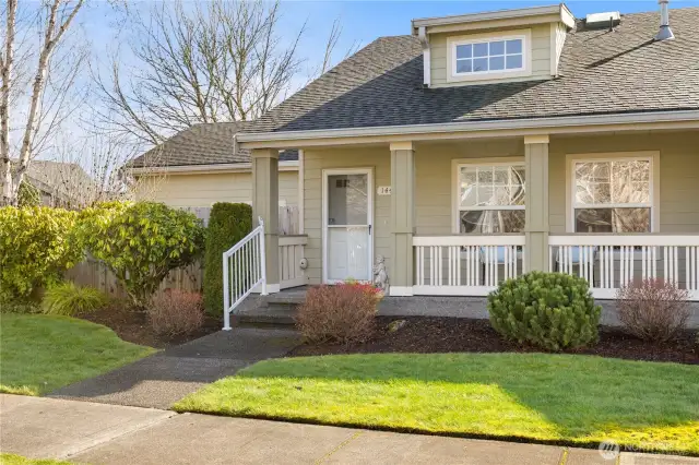 The exterior landscaping, outside of the private patio, is maintained by the association.