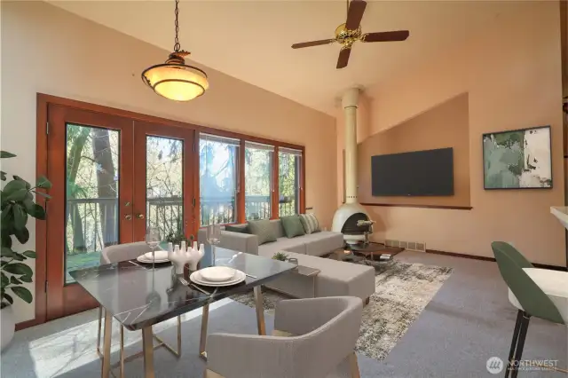 Living Room Viewing the French Doors that lead to Deck! Virtually Staged