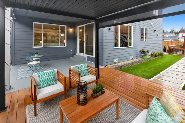 All seasons backyard with sunshades