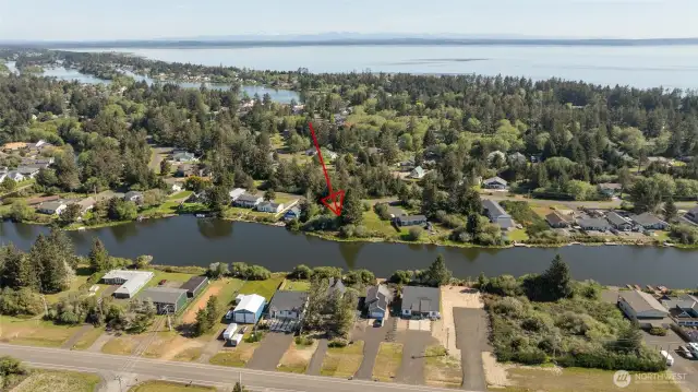 Looking to the East, Duck Lake can be seen in the background and is a fun journey by boat or kayak through the Fishhook Canal!