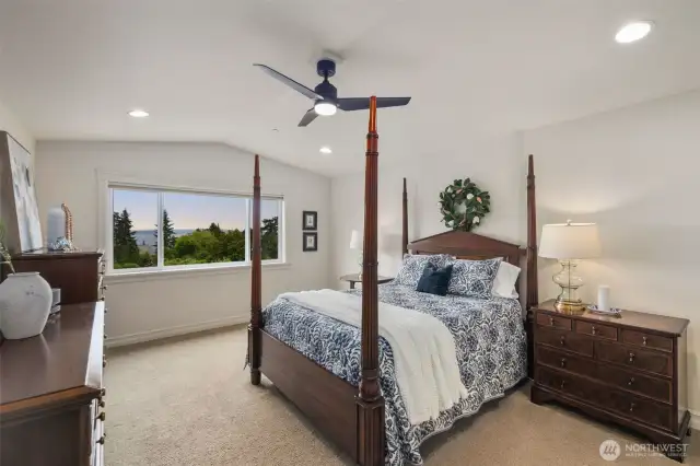 Lavish primary suite with view.
