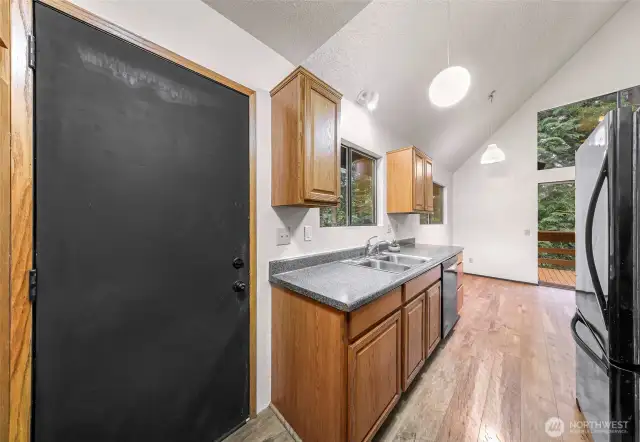 Kitchen door from back deck perfect for unloading groceries