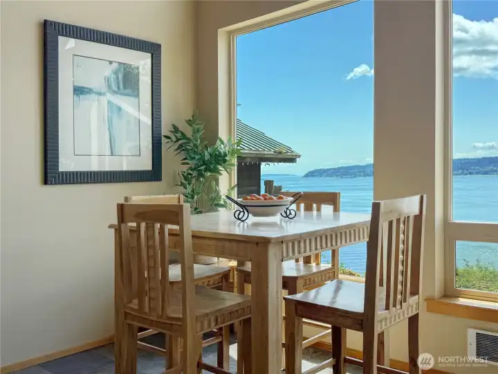 Dining room overlooking Sound and mountains.