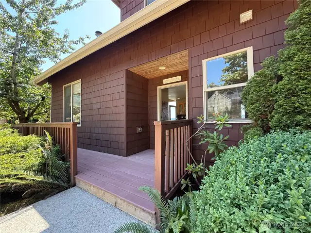 Front entry with large deck.
