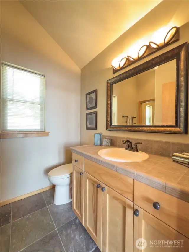 Large master bathroom with walk-in closet.