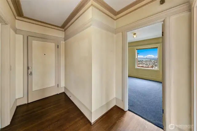 Lovely crown molding and great angles in the entry.