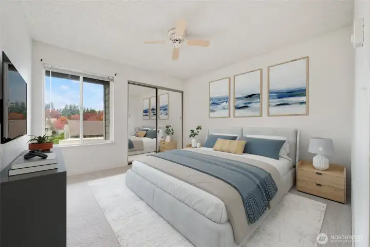 Virtually staged. Comfortable and versatile secondary bedroom.