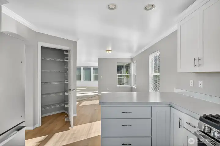 Pantry closet in kitchen.