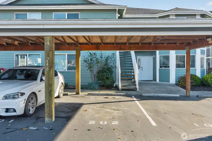 Dedicated covered parking space.