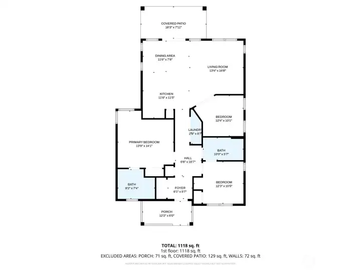 Measurements are approximate.  Actual square footage is 1191sf,