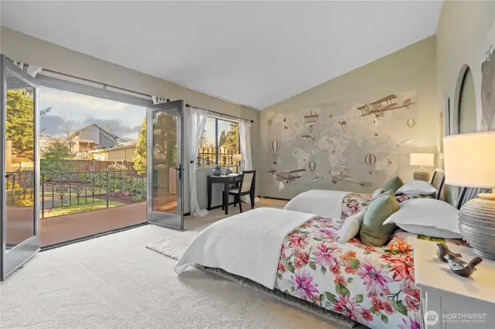 Bedroom #3 has double doors out to the upper deck.