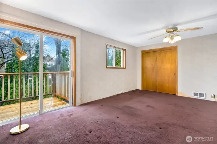 Large Primary Bedroom w/ private access to new Desk and Railing.