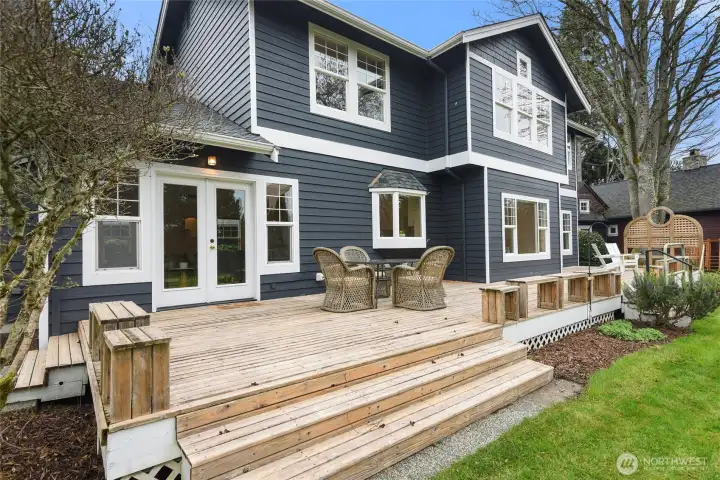 Ample deck for entertaining faces west.