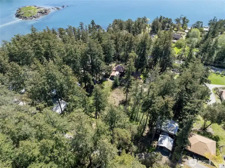 Aerial view looking down onto lot from above Geer Ln