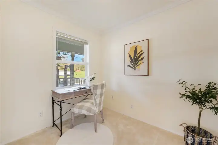 Small office area with a view of front gardens