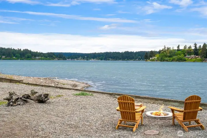Fire pit on the bulkhead has been the scene of so many campfires, S'mores, romantic evenings, sparklers on the Fourth, warming up after a cold plunge...