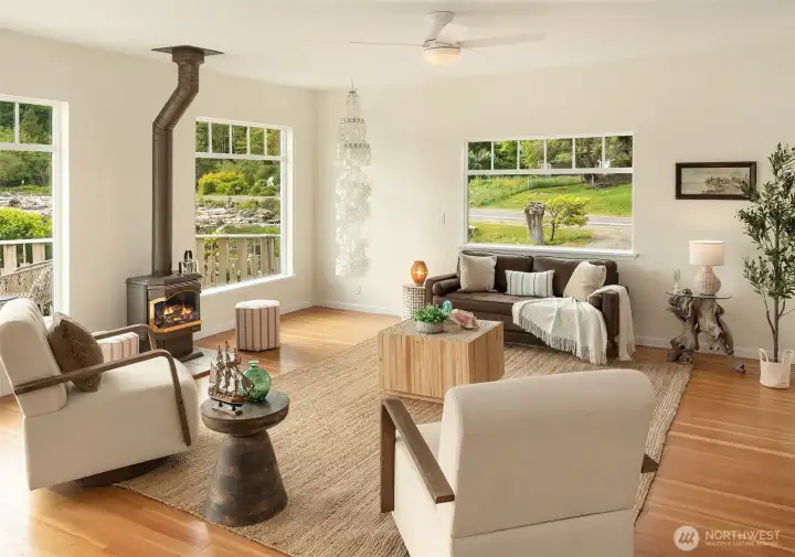 Generous room can accommodate a crowd or be a cozy spot for more intimate gatherings.