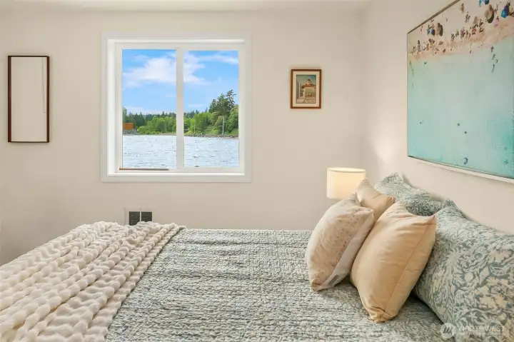 Main floor bedroom with a view of the harbor.