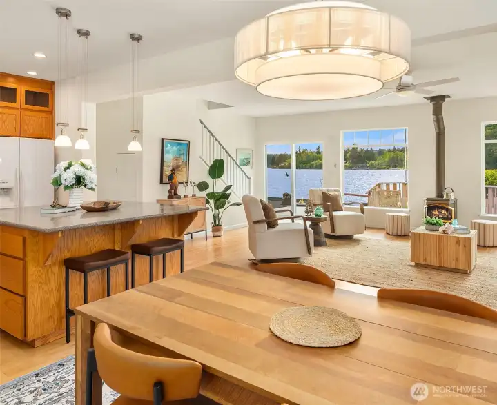 Looking from dining nook through to the water. The views define and enliven just about every space in the house.