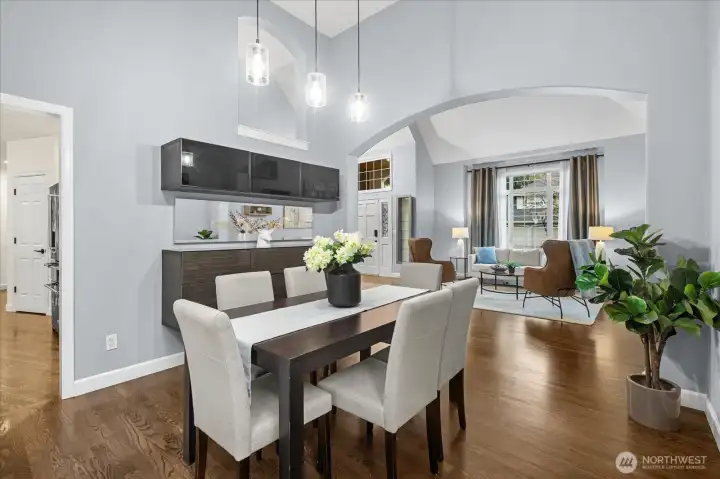 Adjoining dining room with modern features