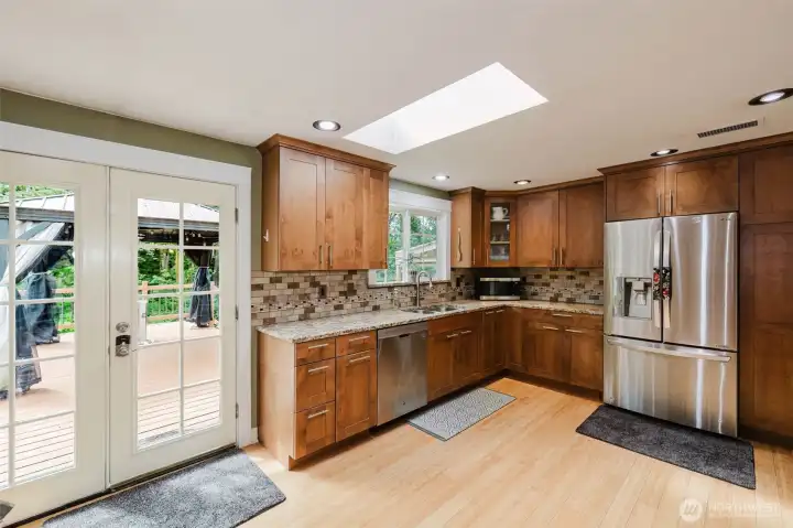 French doors lead out to one of the two rear decks.