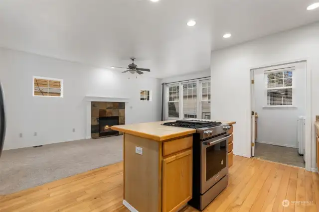 Kitchen island with a gas stovetop.