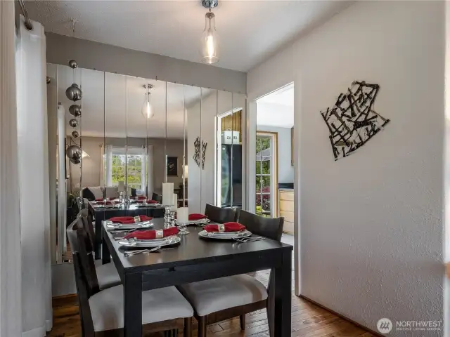 Walking through the dining room, you find the kitchen towards the back of the house.