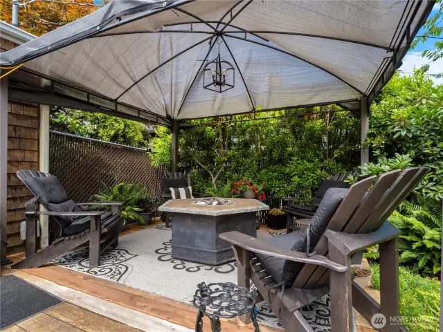 Step out of the kitchen onto the large back deck.