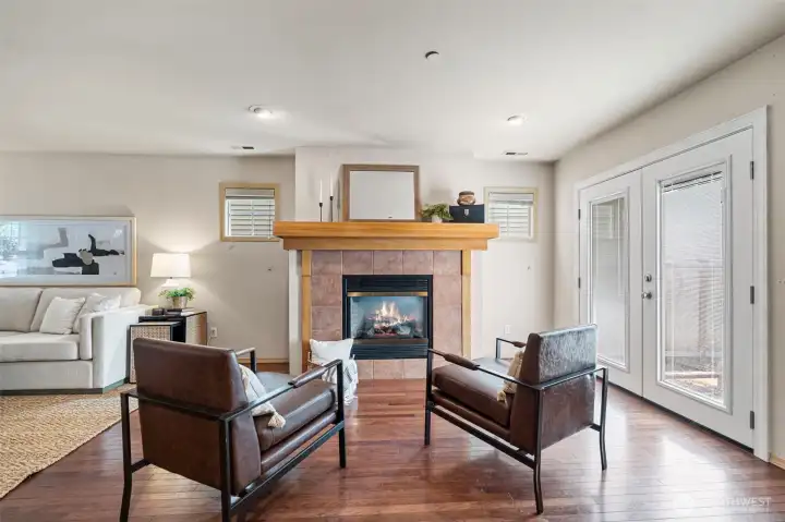 French doors to backyard and garage