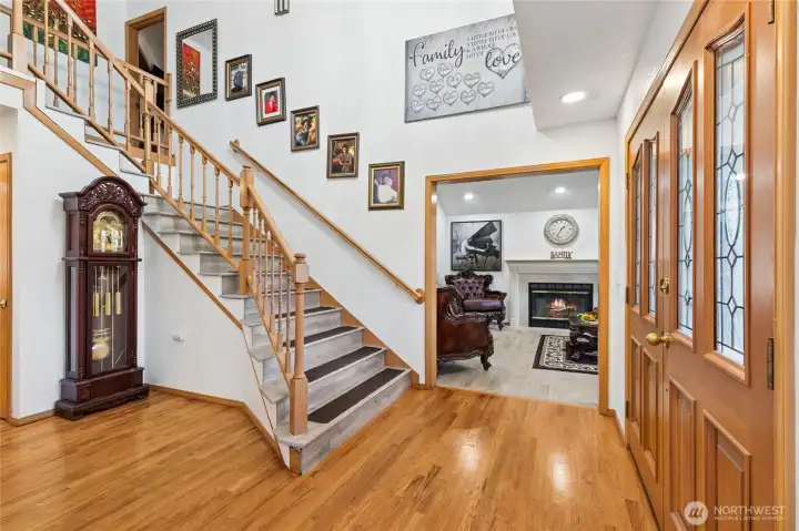 Entry with lighted stairs