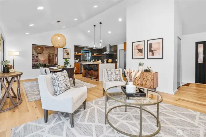 Great room with vaulted ceilings