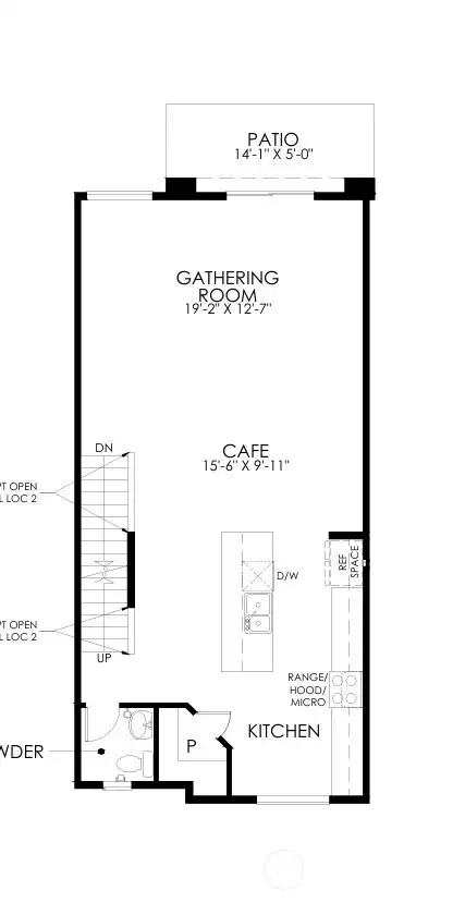 2nd Floor Main Living, living, dining, kitchen open layout with pantry. Patio space.