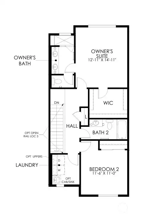 3rd Floor Top Level, 2 bedrooms plus laundry room & walk-in closet.