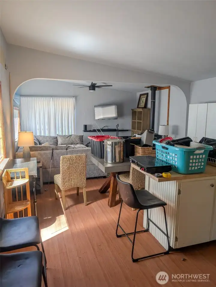 Kitchen has eating bar