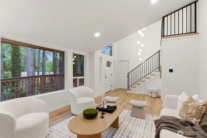 Living Room with a View of the Wooded Yard