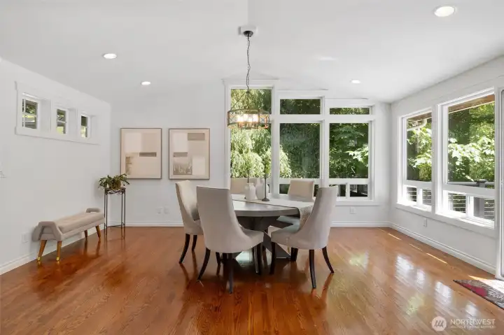 Dining area offers tons of space, with many set up options.