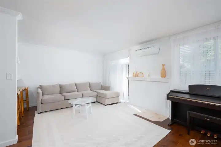 Living room with a heat pump for AC and heat!